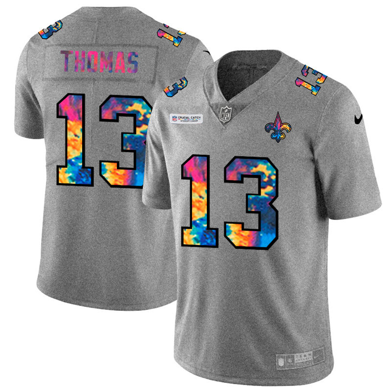 NFL New Orleans Saints #13 Michael Thomas Men Nike MultiColor 2020  Crucial Catch  Jersey Grey